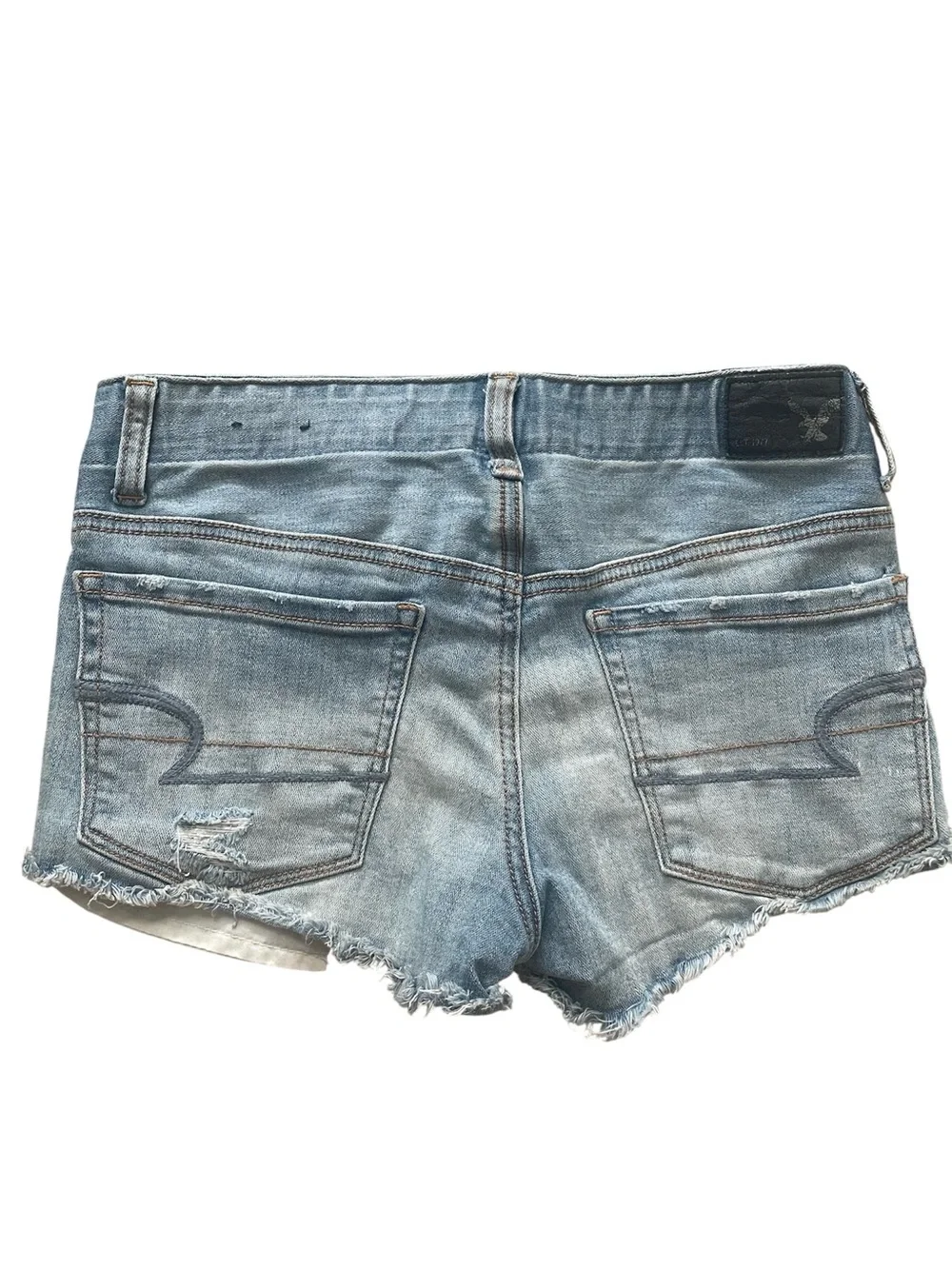 American Eagle Outfitters Light Blue Lace-Up Distressed Denim Shorts